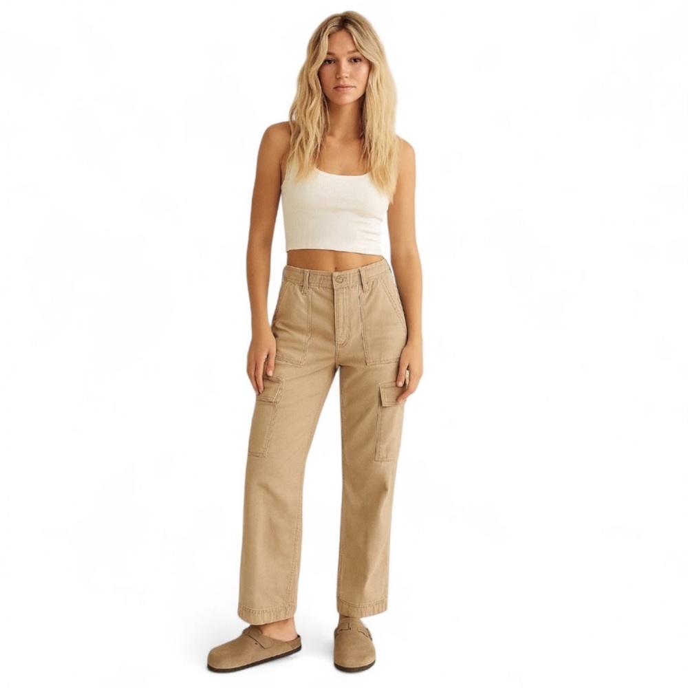 Abercrombie Cargo Pants Curve Love Y2K Street Style Utility Khaki Twill 26 / 2S